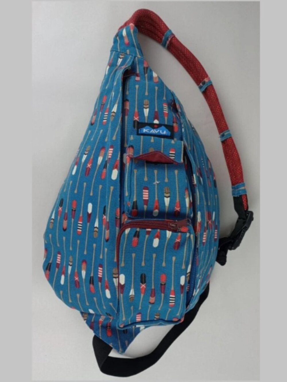 Kavu Rope Sling Bag Turquoise Row House Backpack Paddle Novelty Print - Picture 2 of 10